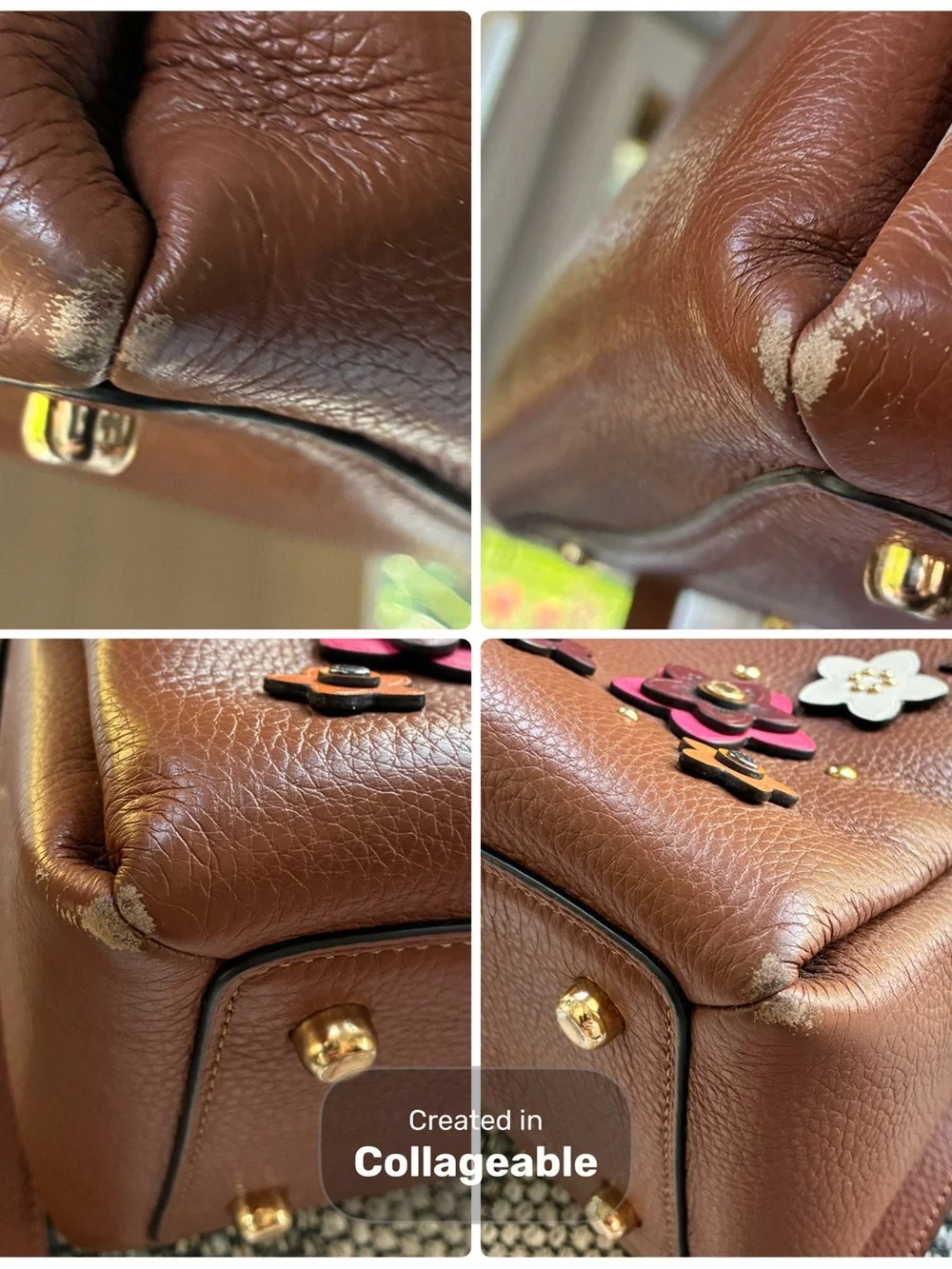 Coach Lillie Leather Carryall Crossbody with Floral Applique Daisy, 2848, Large